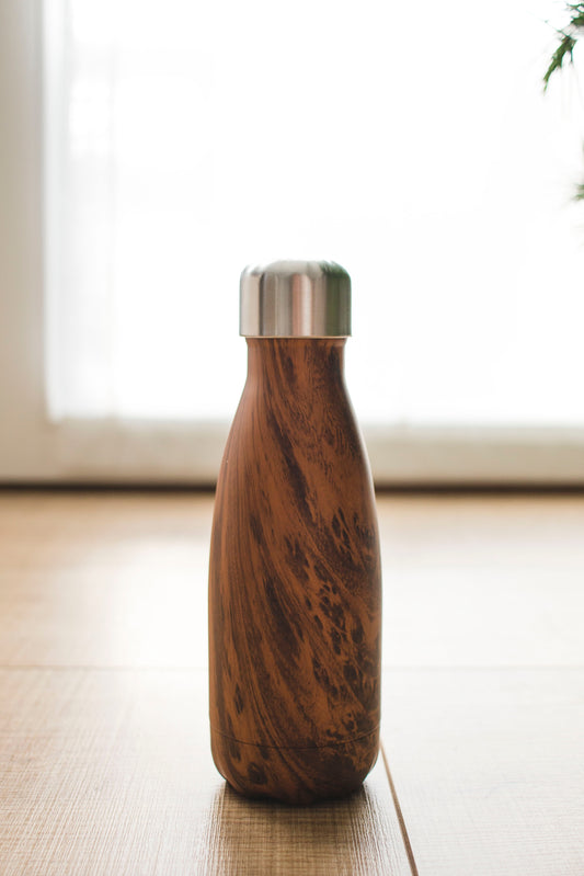 Wood detail metal water bottle